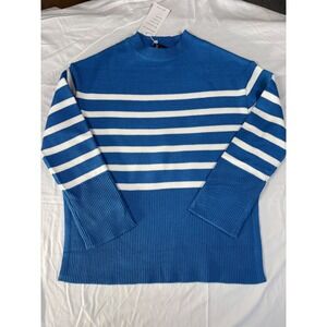NWT Chunky ZESICA Blue White Striped Knit Sweater Mock Neck Long Sleeve XL